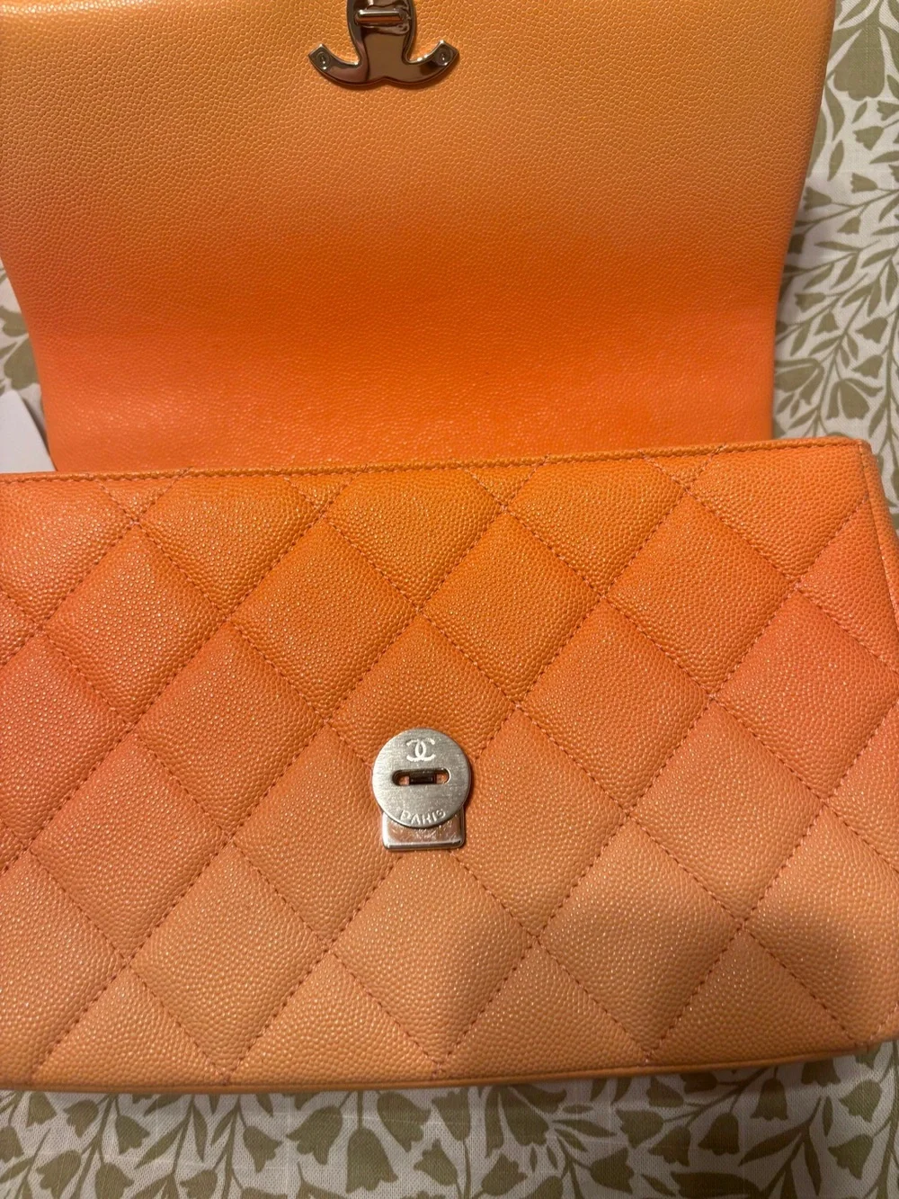 CHANEL Orange Quilted Shoulder Bag with Chain and CC Logo